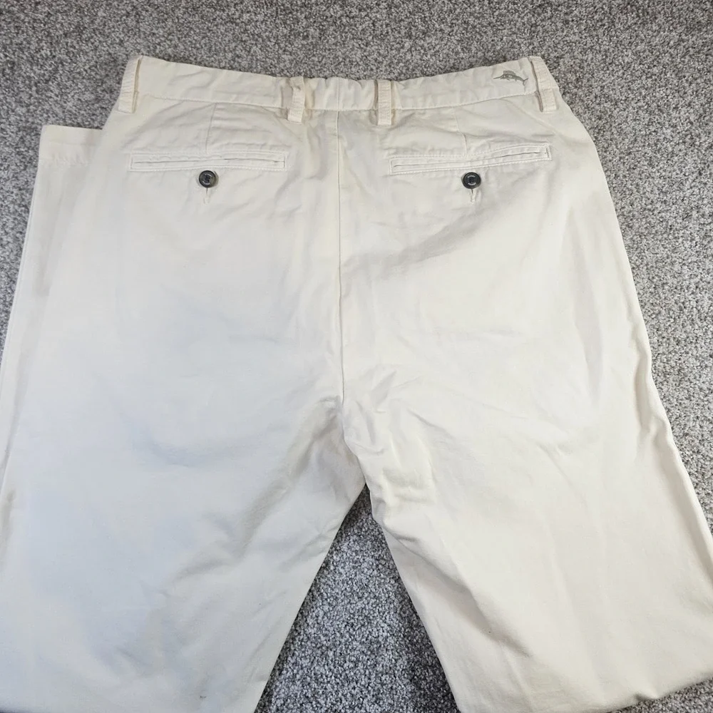 Tommy Bahama Mens Beige Chino Pants 32x32 Stretch Flat Front Classic Fit